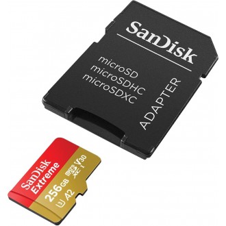 SanDisk 256GB Extreme MicroSDXC 190MBs Perfect for All Drones SD adapter with A2 App Performance, UHS-I, Class 10, U3, V30