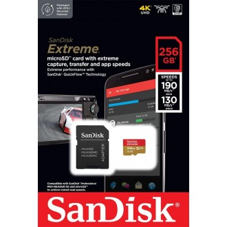 SanDisk 256GB Extreme MicroSDXC 190MBs Perfect for All Drones SD adapter with A2 App Performance, UHS-I, Class 10, U3, V30