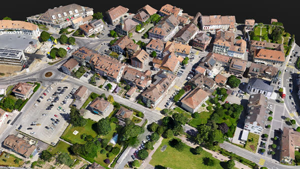 Generated 3D textured mesh of a suburb